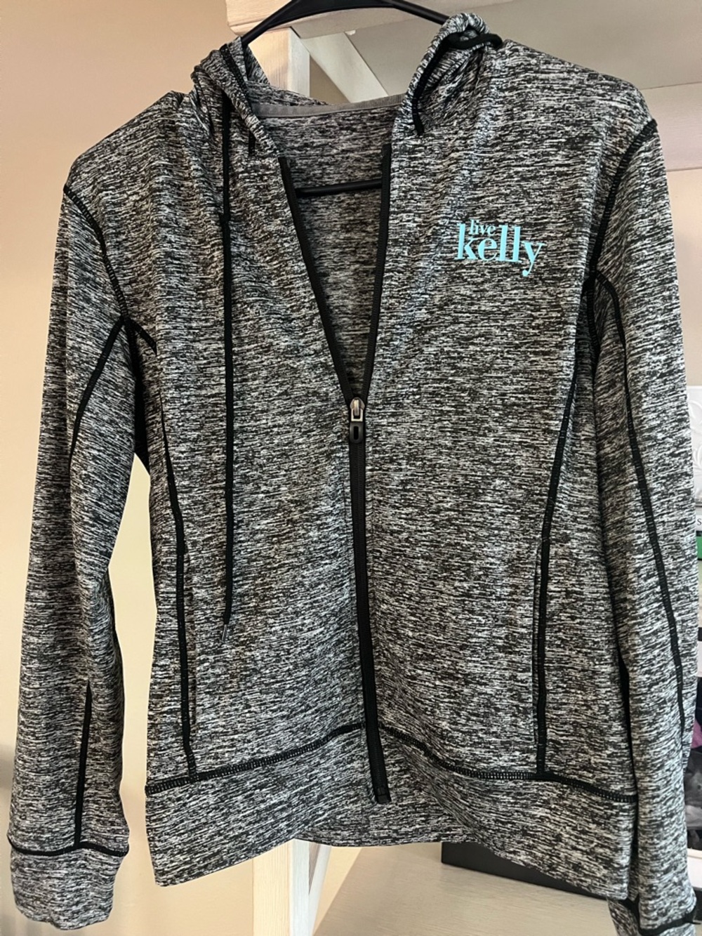 Gray Heather Zip Hoodie with Aqua Logo